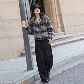 棉服女短款棉袄跨境立领批发格子外套2026棉衣小个子新款冬季