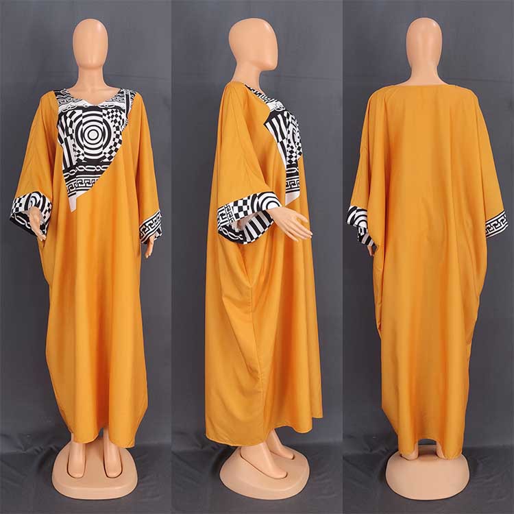 Abaya plus size muslimsk klänning med afrikanskt tryck för damer_voghion.com