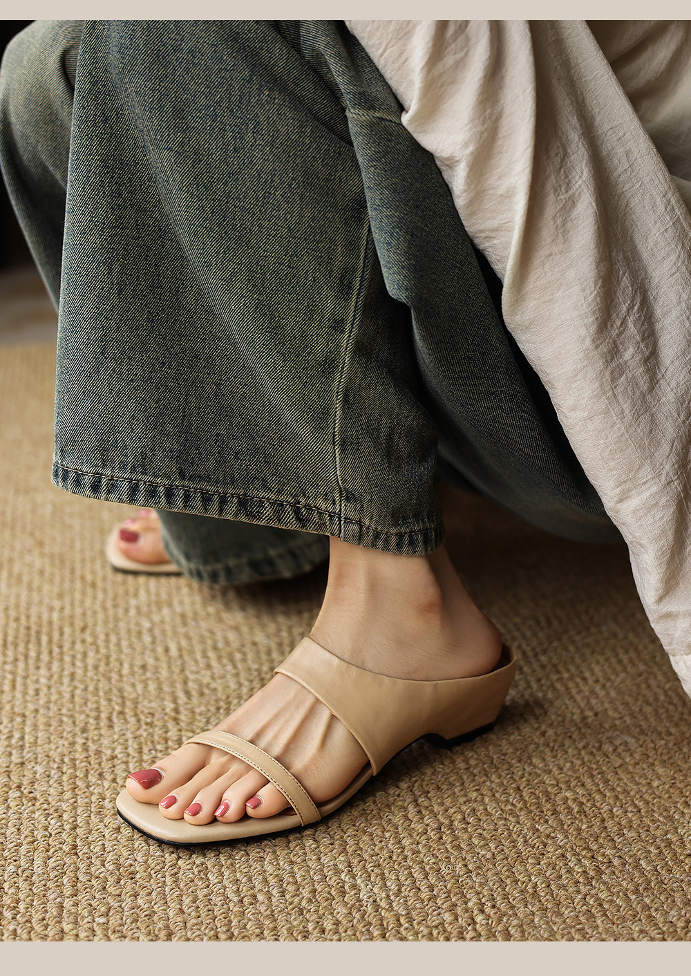 Sandal nữ hở mũi gót thô 4.5 cm kiểu Hàn Quốc đơn giản — đen chi tiết 15