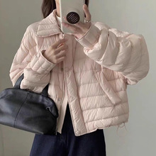 2025新款冬季轻薄羽绒服女短款排骨翻领宽松时尚休闲白鸭绒外套