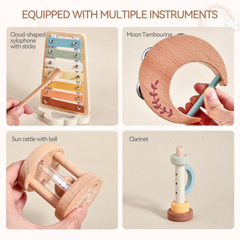Amazon estilo caliente madera para bebés y niños pequeños educación temprana música iluminación instrumento musical juguete lindo instrumento de percusión nórdico