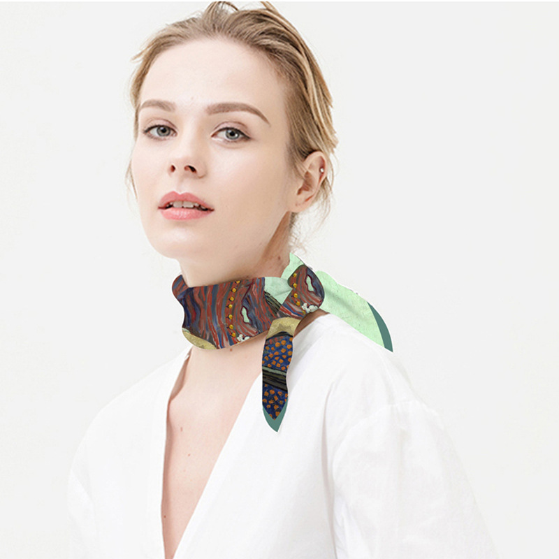 Van Gogh arte pintura al óleo serie pequeña bufanda cuadrada de las mujeres nuevo todo-Partido bolsa de corbata de sarga artificial de seda pequeña bufanda cuadrada bufanda