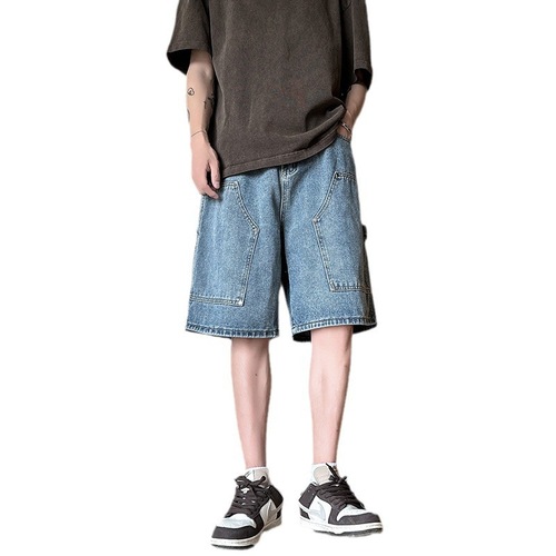 American Retro Washed Denim Shorts for Men - Summer Thin Model, Streetwear Brand Loose Five-Finger Pants, Logger Work Pants