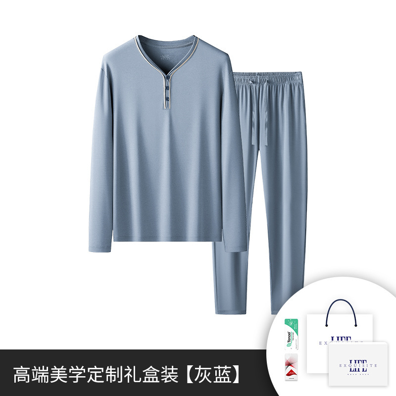 [Contador con el mismo estilo] 80S modal primavera y verano pantalones de manga larga para hombre traje ropa de hogar informal pijamas pijamas