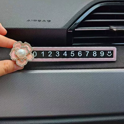 Other Automotive Interior Supplies, Car number plate mobile - pink-flower-powder-alloy-sliding-parking-card