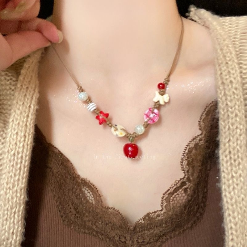 リンゴ味のキャンディーランド~y2kカラードーパミンキャンディーカラービーズネックレス夏の漫画甘いアクセサリー|undefined