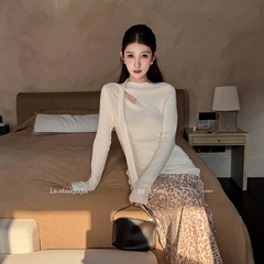 LS述致法式飘带针织衫女2025秋冬新款设计感修身打底上衣女装6896