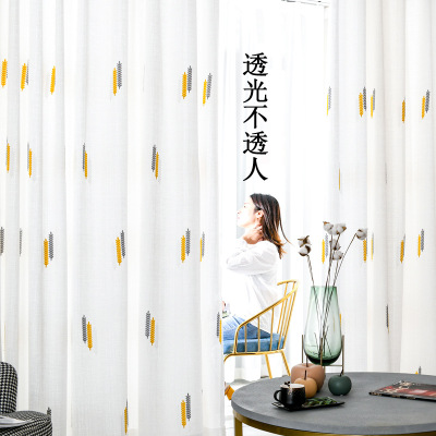 2021 new pattern Northern Europe Simplicity modern Translucency Impervious Embroidery yarn Semi blackout partition curtain balcony Sunscreen