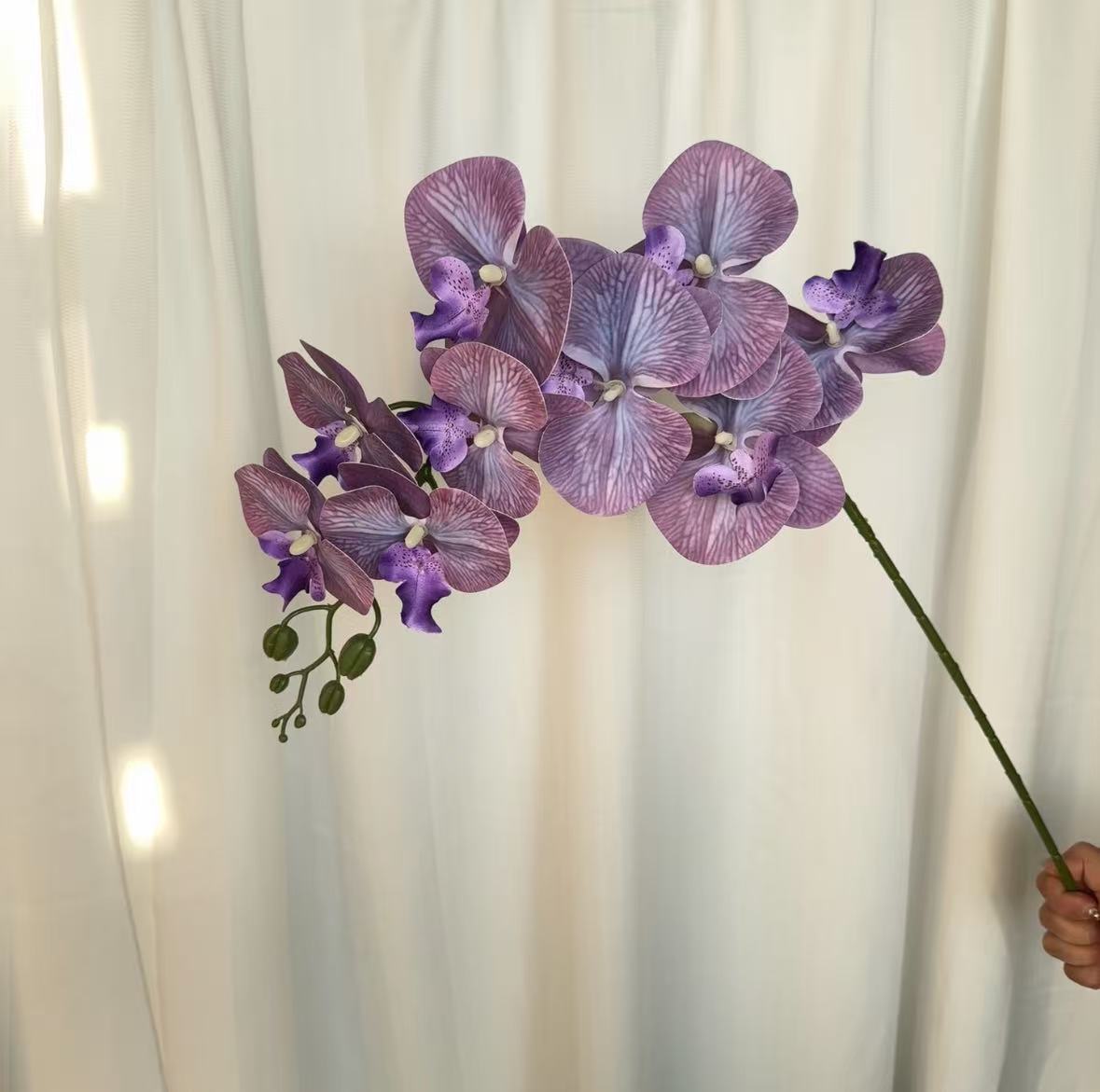 9-cabeza película Phalaenopsis flor artificial salón comedor Mesa alta rama piso decoración flor falsa Boda boda arreglo de flores