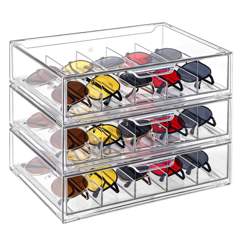 Cross-Border Acrylic Desktop Glasses and Sunglasses Storage Box with Dividers, Transparent Dust-Proof Stackable Sunglasses Display Rack Drawer