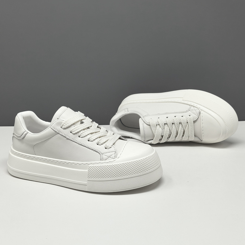 Men's High-End First-Layer Cowhide Sneakers, Trendy Genuine Leather Thick-Soled European Style Men's Shoes, Men's Genuine Leather Biscuit Shoes