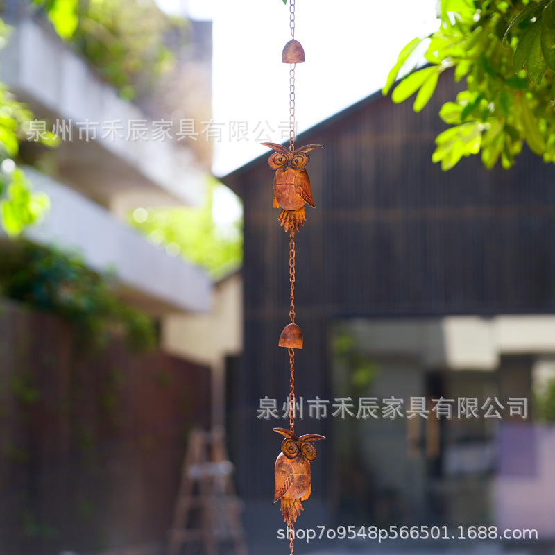 国境を越えた新しい中庭装飾レインチェーン塗装フクロウ軒装置|undefined
