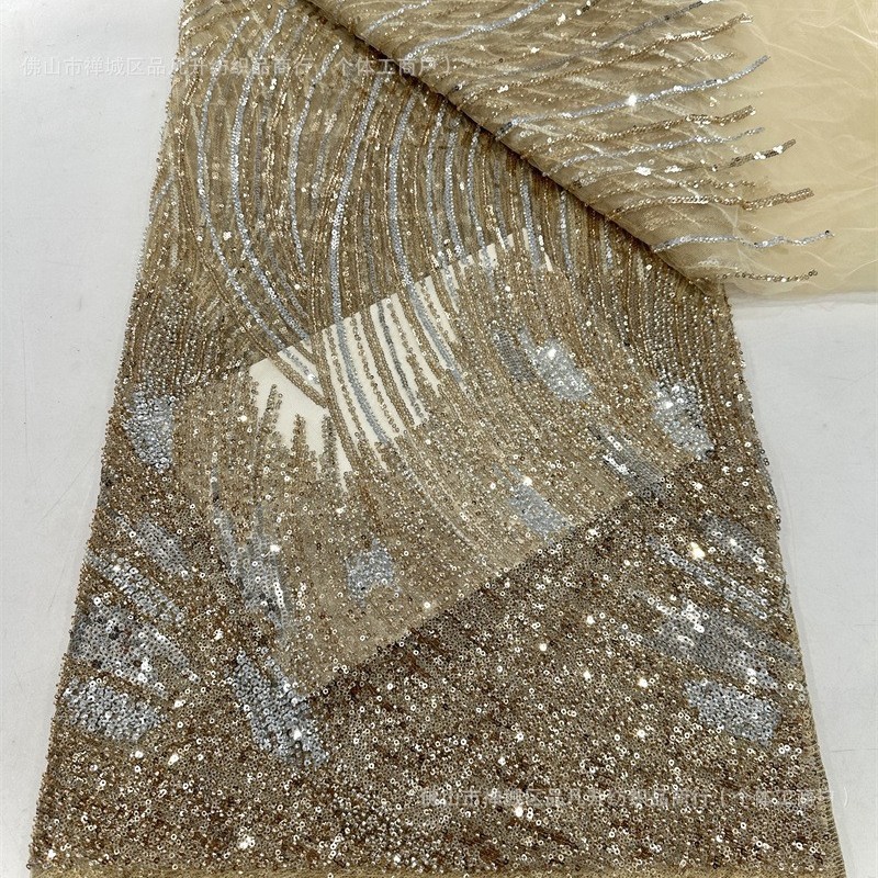 Tubo de cuentas Lentejuelas bordado tela de malla vestido de noche tela de moda Beaded Sequin lace spot