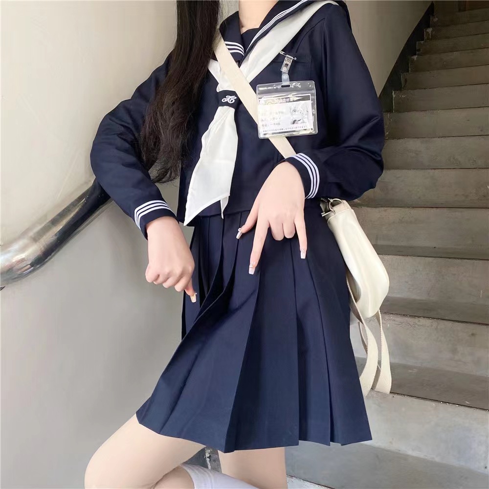 Pure cyanosis White three Orthodox jk uniform basic college style school uniform Middle uniform sailor suit spring and summer suit