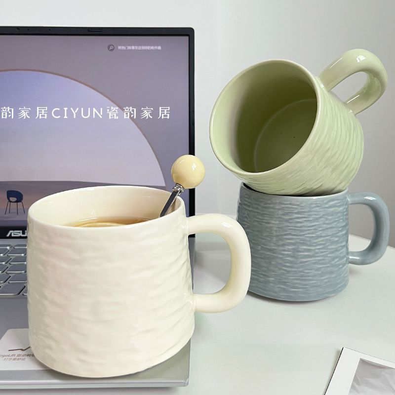 陶瓷大容量马克杯家用喝水水杯高颜值情侣简约新款带盖勺早餐杯子|undefined