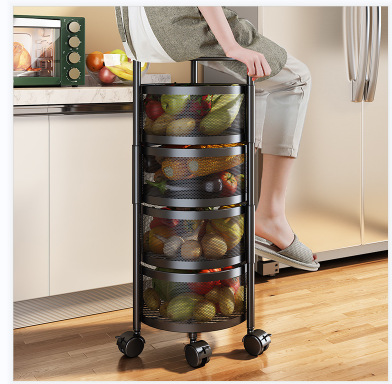 黑色厨房置物架落地多层收纳微波炉烤箱锅架子调料架橱柜货架