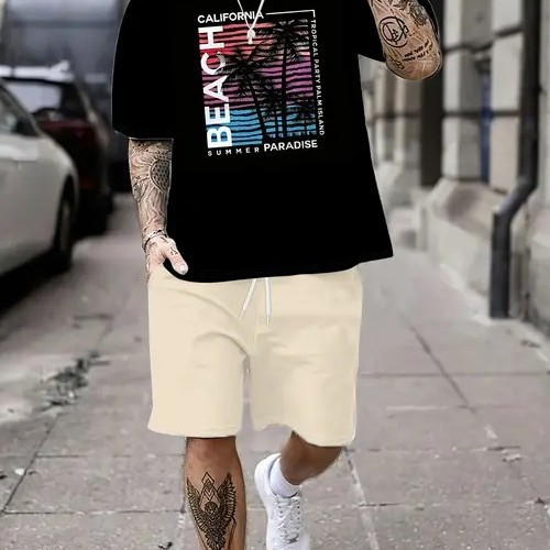 2025 nuevo producto Amazon nuevo estilo europeo y americano casual transfronterizo manga corta cuello redondo camiseta pantalones cortos traje ME5 MA04