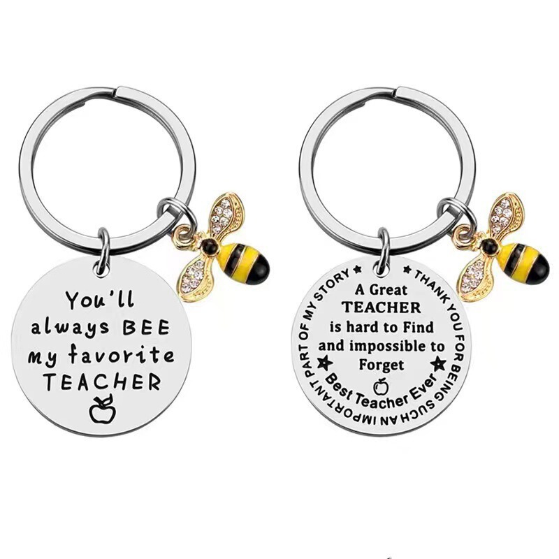 Amazon Hot New Creative Bee Stainless Steel Keychain Engraving Pendant Teacher's Day Gift Wholesale