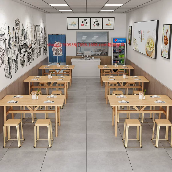 Commercial Catering Fast Food Restaurant Table and Chair Combination Snack Noodle Restaurant Breakfast Shop Economical Dining Table 4 People Rectangular Table