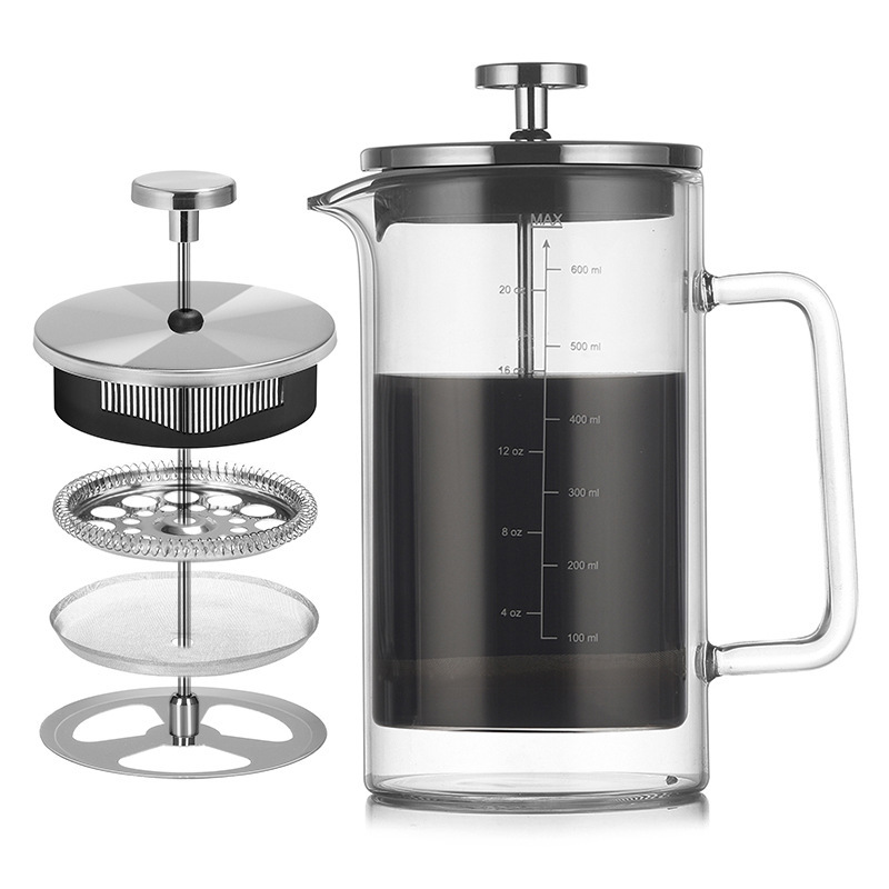 Double-Layer French Press Pot, Thickened Double-Tube High Borosilicate Heat-Resistant Glass Coffee Maker, Home Office Coffee Tea Filter Press Pot Double-Layer French Press Pot, Thickened Double-Tube High Borosilicate Heat-Resistant Glass Coffee Maker, Home Office Coffee Tea Filter Press Pot