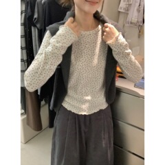 【MISS密思家】甜美小花朵圆领碎花磨毛长袖T恤女装89052