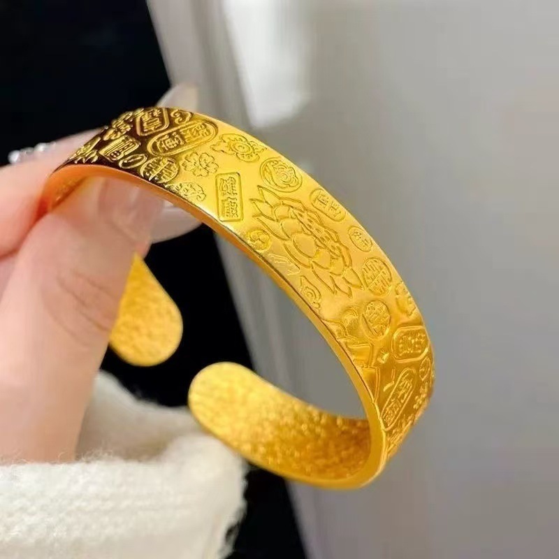 直播爆款货源仿越南沙金色莲花吉言开口手镯耐磨损强保色时尚首饰|undefined