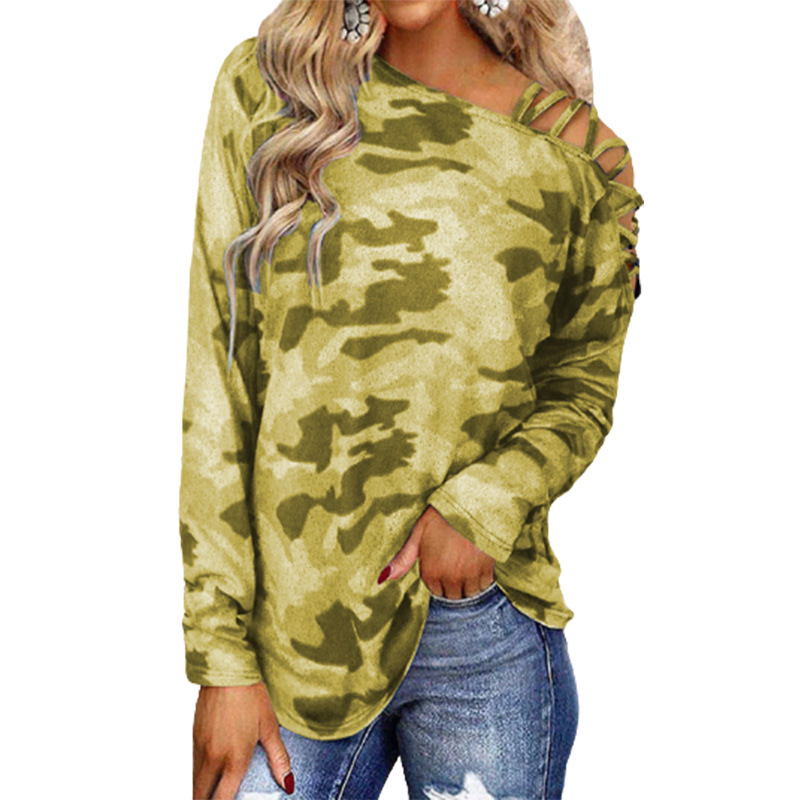 off-the-shoulder camouflage print loose long-sleeved t-shirt Nihaostyles wholesale clothing vendor NSLZ72627