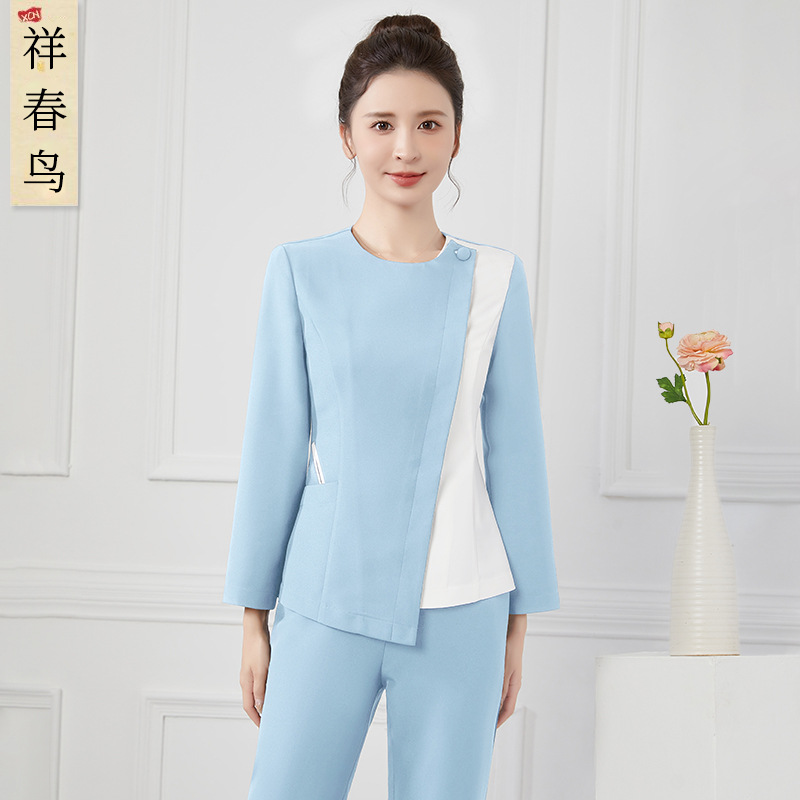 High-End Beauty Salon Medical Beauty Work Clothes for Women Spring and Autum Long-Sleeved Nurse Uniforms Split Suit Dental Pharmacy Work Clothes