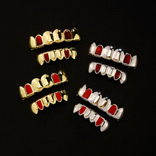 圣诞红流行款六齿金牙百搭时尚夜光牙套镜面超炫个性牙套TEMU批发