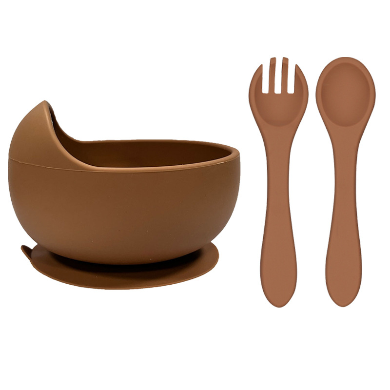 포크, 스푼, 그릇 3종 세트-브라운