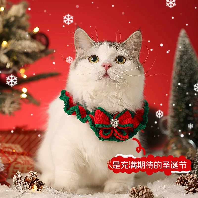 Рождественский шарф для кошек, ошейник для питомцев, аксессуары для кошек, нагрудник, шапка для котят, шарф для собак, дропшиппинг, рождественская лимитированная серия