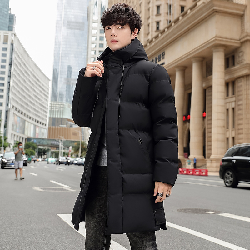 Invierno chaqueta de algodón con capuzas de gran tamaño de moda coreana largo y grueso chaqueta cálida para hombres de color sólido