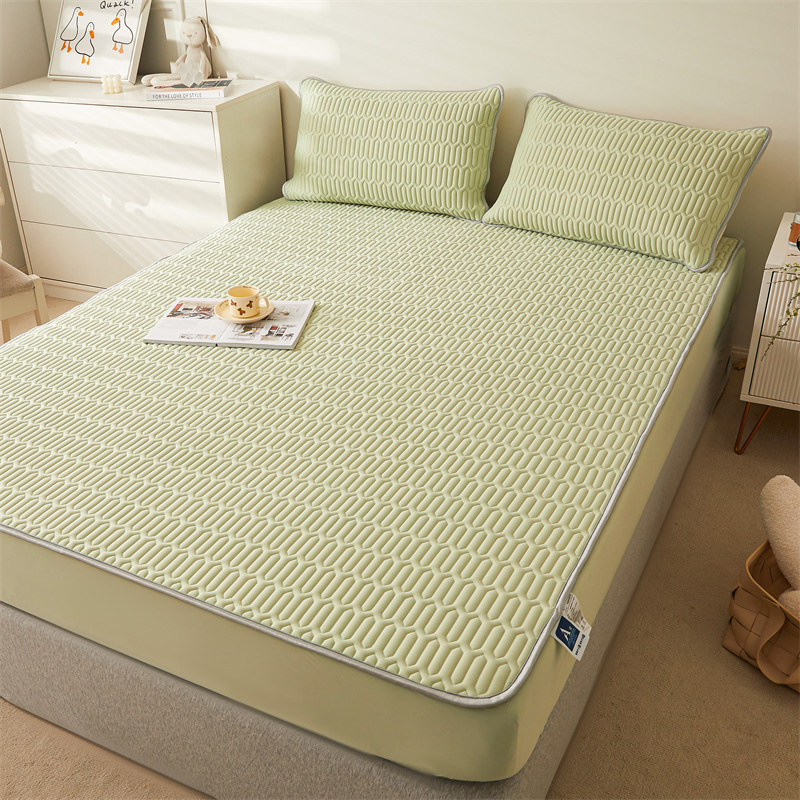 Estera de látex de verano estilo sábana de cama cubierta de cama de seda de hielo juego de tres piezas cubierta protectora de colchón dormitorio a prueba de polvo todo incluido juego de cama individual