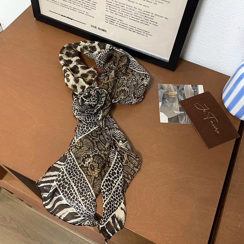 Pañuelo de seda para mujer, tira larga, sentido de alta calidad, lunares, corbata estrecha y delgada, pañuelo de flor de rosa, cinturón para el cabello, cinturón al por mayor