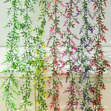 新款薰衣草藤条壁挂藤仿真绿植藤花壁挂式树叶藤条挂墙长条黄藤叶