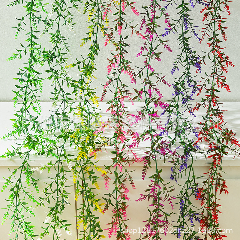 新款薰衣草藤条壁挂藤仿真绿植藤花壁挂式树叶藤条挂墙长条黄藤叶