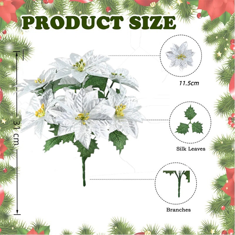 Simulación de flores de Navidad de 7 dientes, decoración de Navidad de flores falsas, actividades de vacaciones, artículos de boda en venta caliente