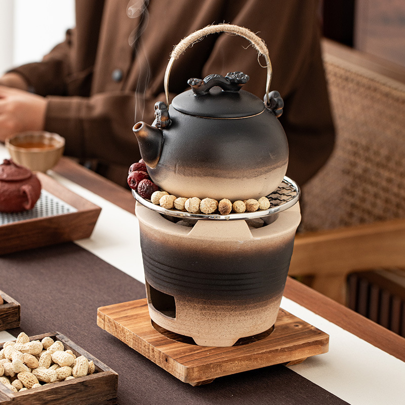 Winter round stove for cooking tea charcoal stove for cooking teapot for dry burning special full set of pottery pot open flame carbon fire roasting tea kettle