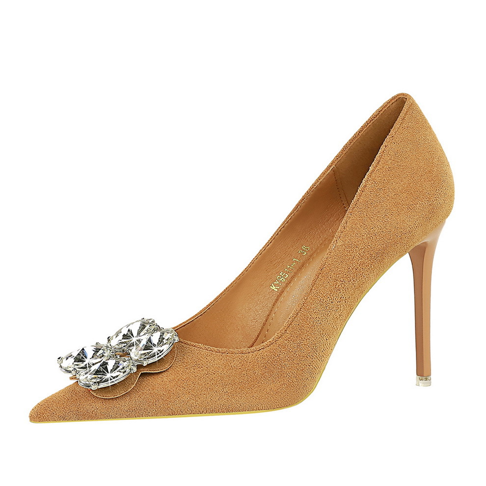 Stiletto Pumps Suede Rhinestone Pointed Toe Party High Heels_voghion.com