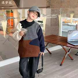 男童韩版毛衣2024秋冬新款温柔宝宝百搭撞色针织衫保暖儿童上衣潮