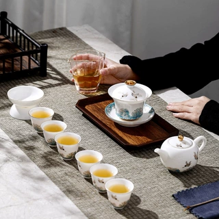 玩物尚置 珐琅彩国潮功夫茶具套装家用复古德化白瓷茶壶盖碗茶杯