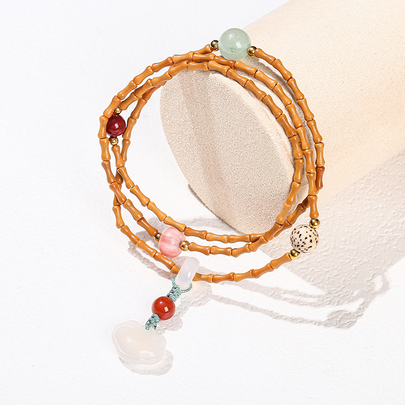 jingzhou jewelry olive nut bamboo agate lock of good wishes multi-circle bracelet girls retro national style multi-circle jewelry wholesale