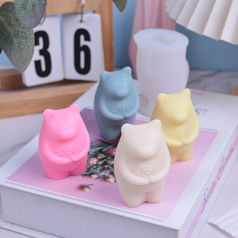 Силиконовая форма 3D Медведь с цветком для DIY-изделий: ароматерапия, гипс, выпечка, смола, мультяшные свечи ручной работы