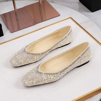 8726 Xiaoxiangfeng Korean Edition Versatile Square Head Flat Heel Shallow Mouth Women's Single Shoes with Water Diamond Pearl Face One Step Stepping Women's Flat Shoes