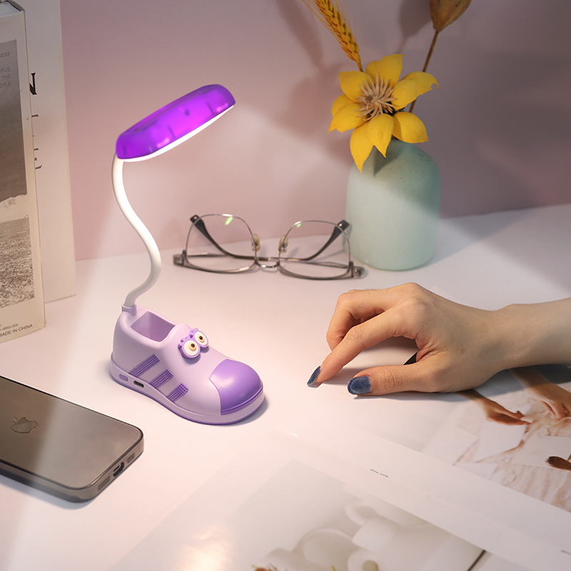 Lámpara de Mesa USB con Forma de Zapato, Recargable USB, con Soporte para Celular, para Dormitorio y Escritorio
