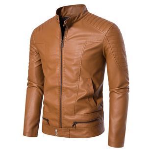 Autumn and Winter Outdoor Riding Motorcycle Leather Jacket Men's Coat Fashionable Handsome British Style New Korean Style Collar Casual Wallet