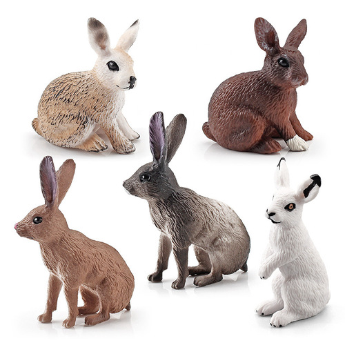 Simulated forest animal rabbit model mini farm pasture static hare five-piece set desktop decoration ornaments