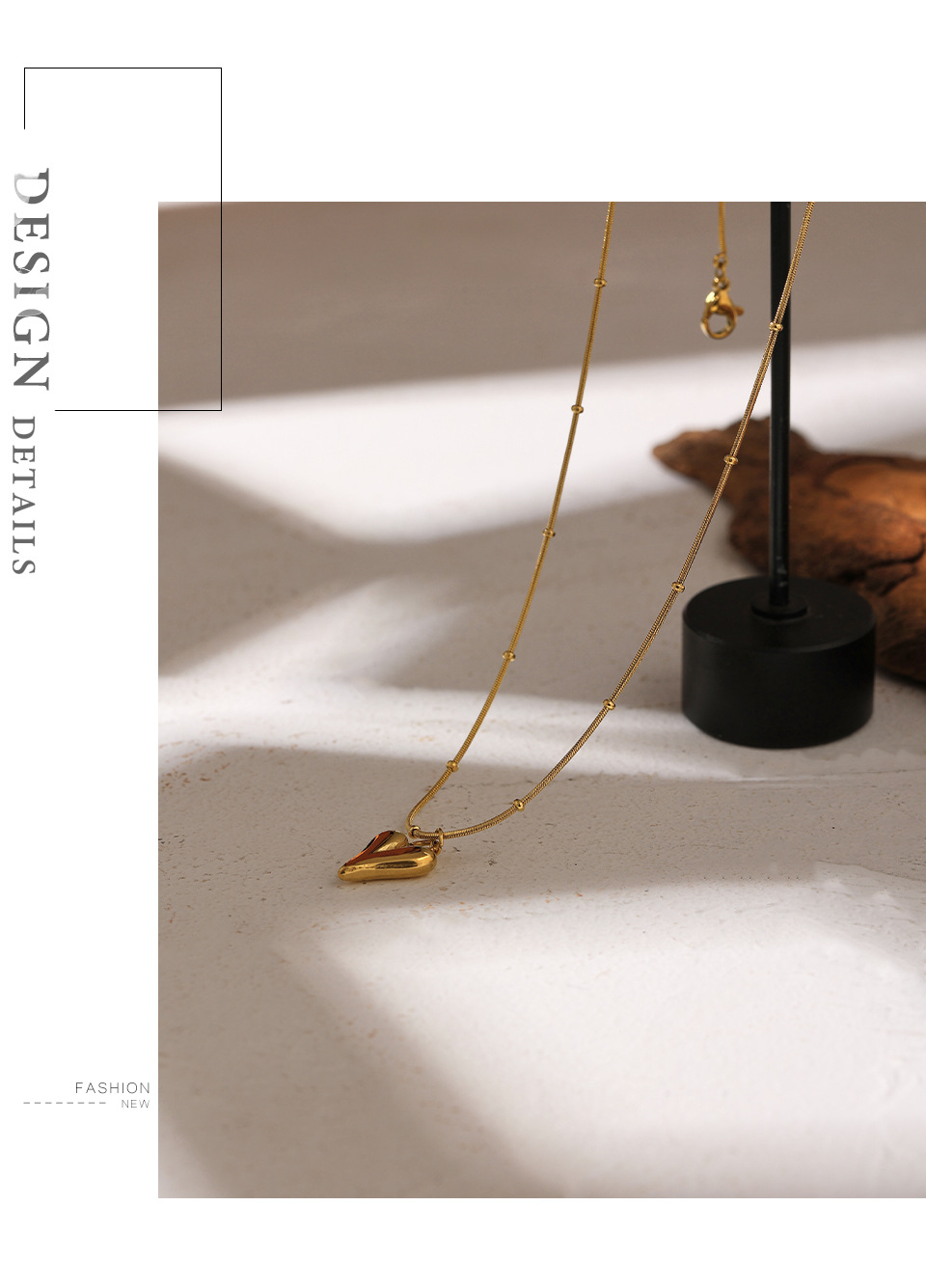 Titanium Steel Material PVD Coated Real Gold Plated Heart Shape Titanium Steel Fashion Waterproof Non Tarnish Pendant Necklace
