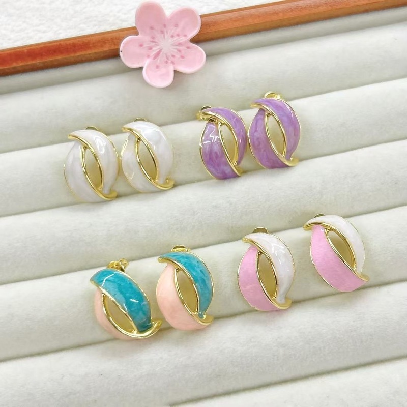 欧美复古滴油双色弧形耳环饰品 铜镀18k保色个性甜美交叉耳钉批发|undefined
