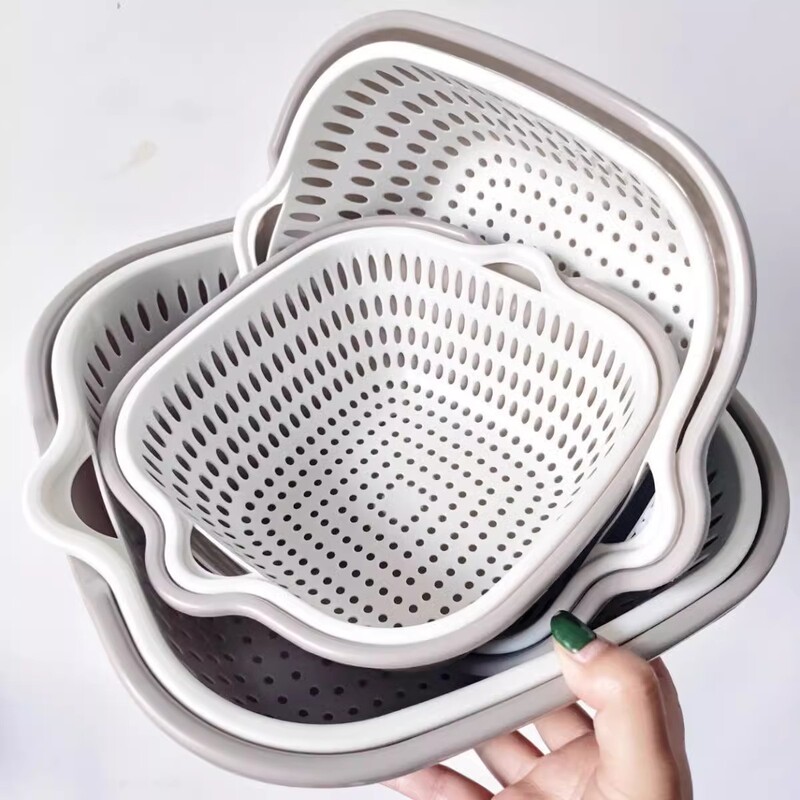 排水バスケット 8 点セット、家庭用二層厚みのある野菜洗いバスケット、食品グレードの果物と野菜の洗浄盆地、キッチンとリビングルーム|undefined